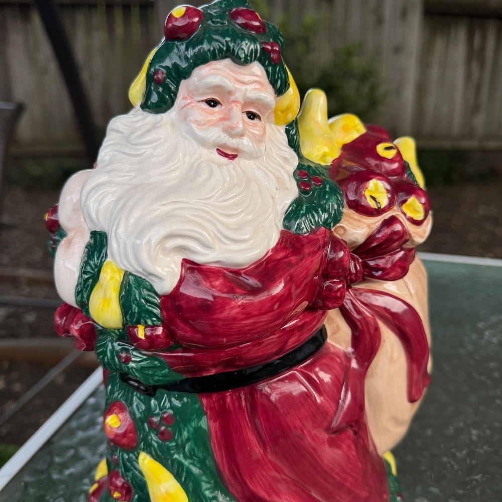 Vintage Ceramic 13" Santa Claus Cookie Jar Christmas Holiday Fruit Garland Decor